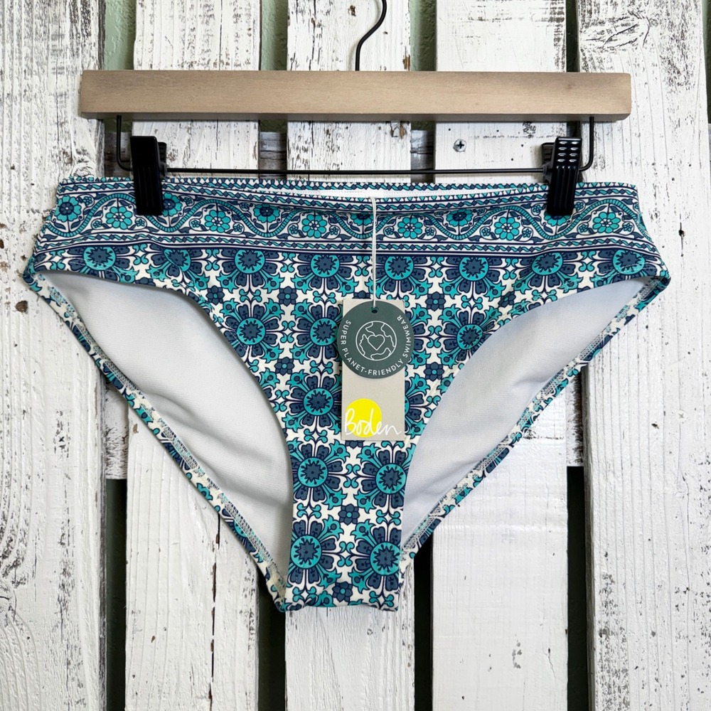 Boden Floral Medallion Bikini Bottoms Size 8 Planet Friendly Teal Blue Boho NEW
